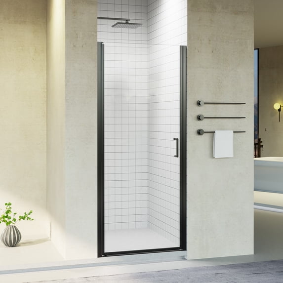 Leumius Pivot Shower Doors, 33" W x 72" H Semi-Frameless Design,1/4" Thick SGCC Tempered Glass,Reversible Installation,Matte Black