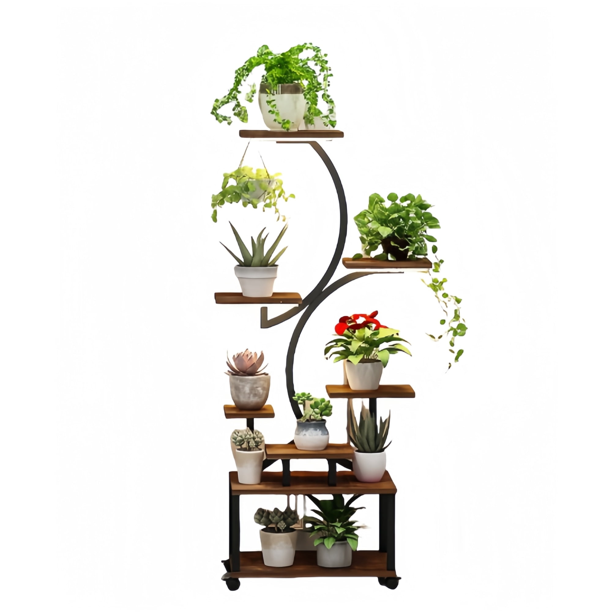 Leumius Plant Stand with Grow Lights, 8 Tiered Indoor Metal Plant Flower Shelf, 61" Tall Plant Stand for Indoor Plants Multiple, S-Shaped Plant Rack for Home Patio