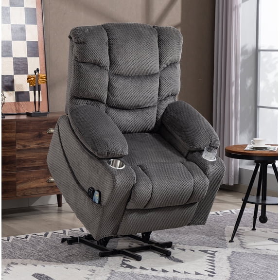 Leumius Power Lift Recliner Chair for Adult,Oversized Recliner with Massage and Heating,Ergonomic Lounge Chair with 2 Cup Holders for Living Room, Bedroom,Gray