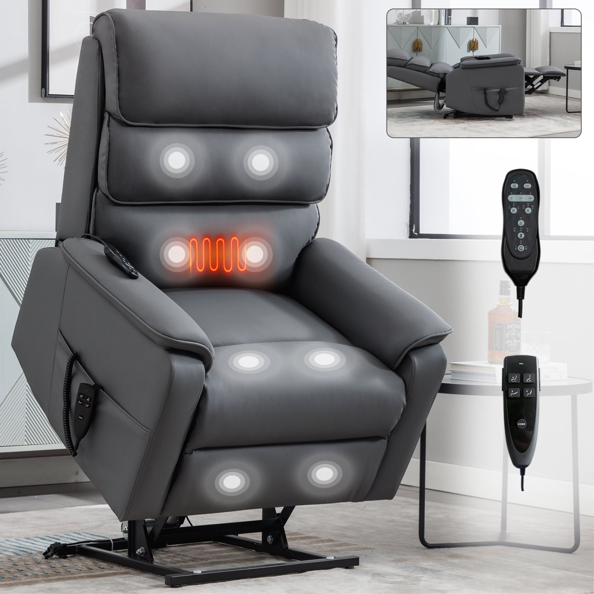 Leumius Power Lift Recliner Chair for Elderly with Vibration Massage and Lumbar Heating,Electric Lift Recliner Single Sofa with Side Pocket and Infinite Position for Living Room,Gray