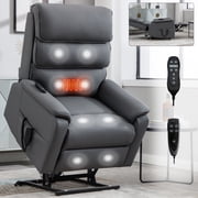 Leumius Power Lift Recliner Chair for Elderly with Vibration Massage and Lumbar Heating,Electric Lift Recliner Single Sofa with Side Pocket and Infinite Position for Living Room,Gray