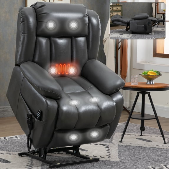 Leumius Power Lift Recliner Chair for Elderly with Vibration Massage and Lumbar Heating,Electric Recliner Single Sofa with Side Pocket for Living Room,Gray