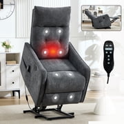 Leumius Power Lift Recliner Chair with Massage and Heat for Elderly,Heavy Duty Electric Reclining Chair with Side Pockets,USB Charge Port for Living Room,Grey+Chenille