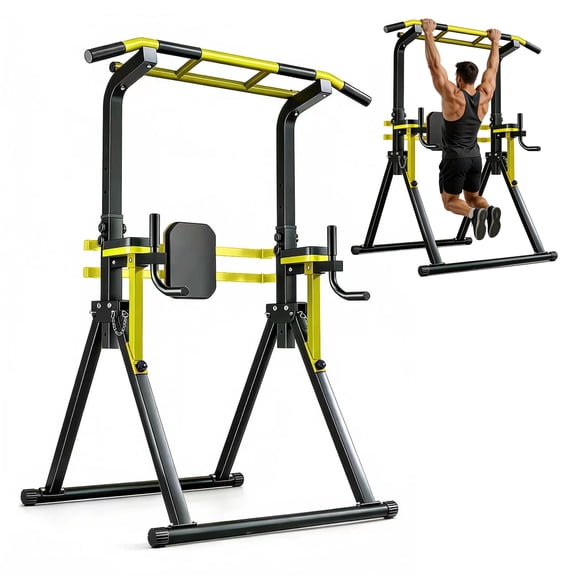 Leumius Power Tower Pull Up Bar Station,10-Level Adjustable Height Dip Station,440LBS Stable Pull Up Dip Station for Home Gym Strength Training Equipment,Yellow+Black