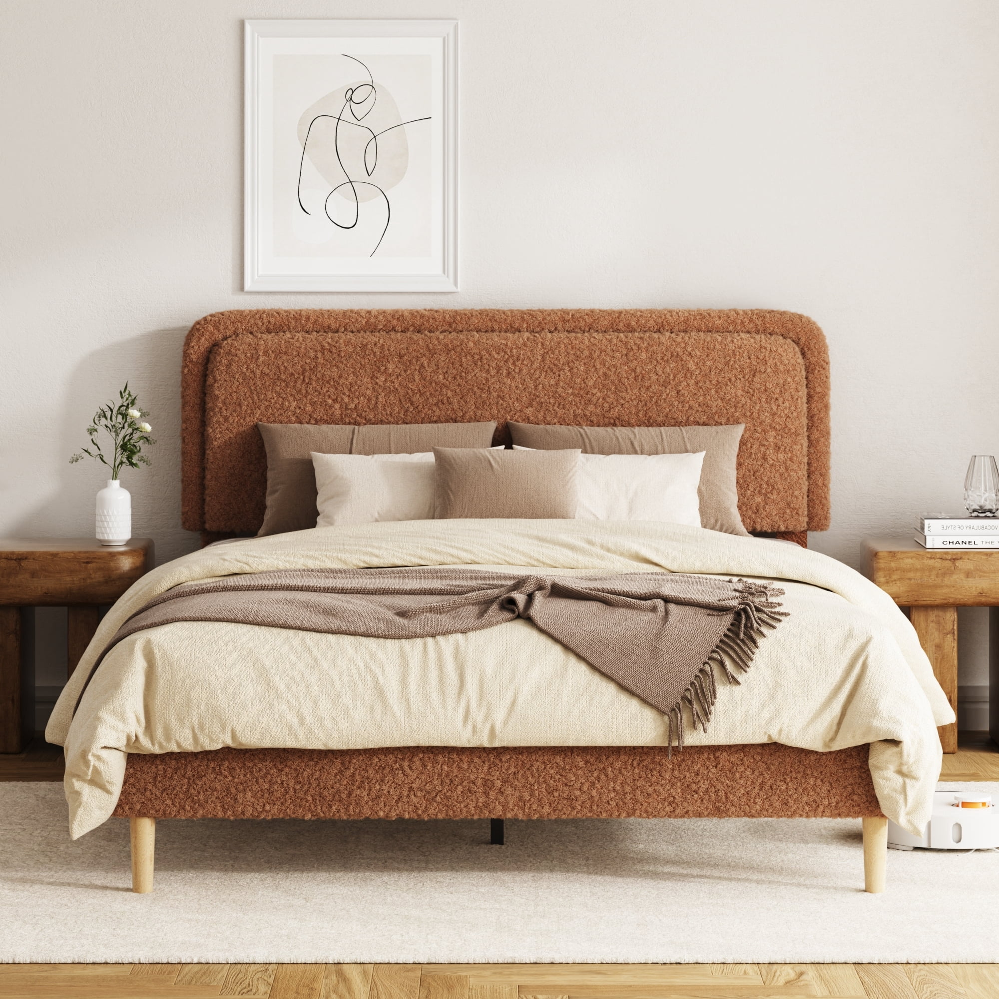 Leumius Queen Bed Frame,Upholstered Platform Bed Frame with Height-Adjustable Headboard,Sturdy Frame,Quiet Design,Easy to Assemble,Brown
