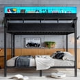 thumbnail image 1 of Leumius Queen over Queen Size Metal Bunk Bed with Storage Shelves and Pegboard, Bunk Bed Frame with USB Ports and LED Lights, Space-Saving for Teens and Adults Black, 1 of 9