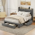 thumbnail image 1 of Leumius Queen Size Bed Frame with Storage Headboard & USB Charging Station,Upholstered Platform Bed with 3 Storage Drawers,No Box Spring Needed,Dark Gray, 1 of 8