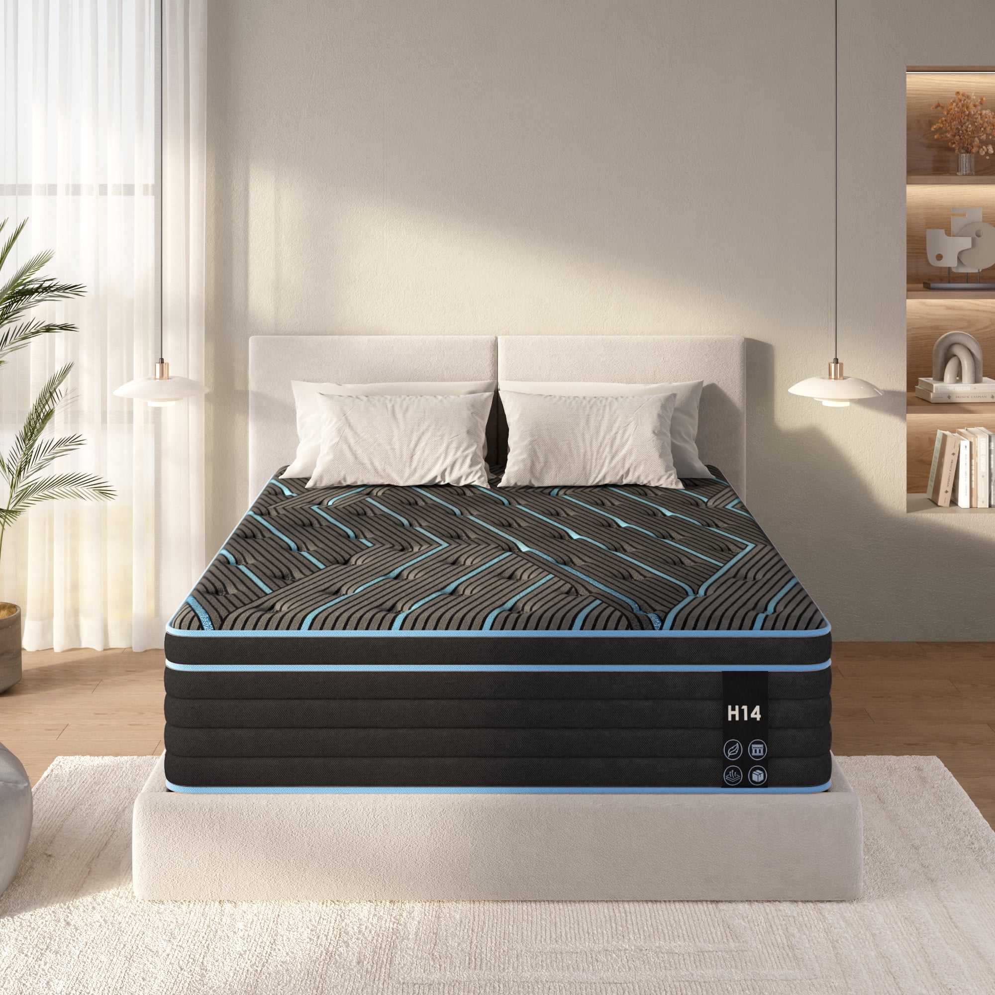 Leumius Queen Size Mattress 12" Hybrid Mattress in a Box,Individually Pocketed Innerspring, Medium Firm,Pressure Relief,Blue