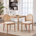 thumbnail image 1 of Leumius Rattan Dining Chairs Set of 2, Upholstered Linen Dining Room Chairs with Backrests, Modern Kitchen Chairs with Wood Legs for Dining Room, Beige, 1 of 9