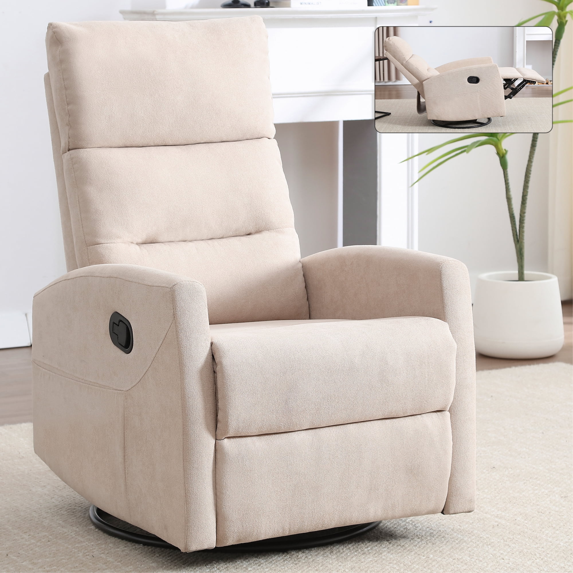 Leumius Recliner Chair for Adults,Padded Deep Seat Reading Chair with Side Pockets, Small Recliners for Small Spaces, Lounge Chair for Living Room, Bedroom,Beige