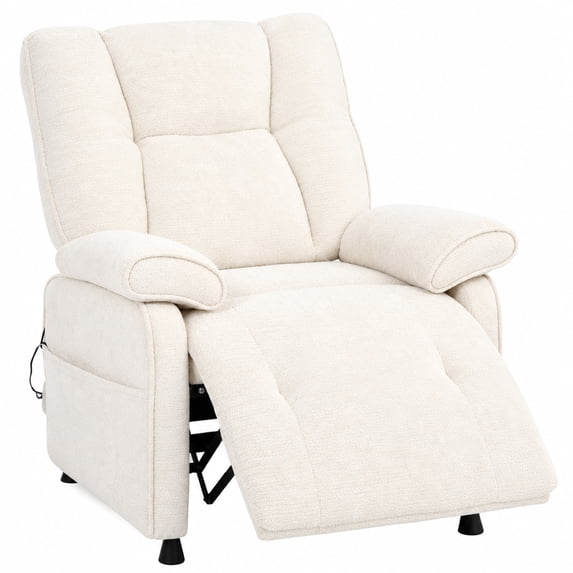 Leumius Recliner Chair, Ergonomic Tufted Cushion Single Recliner with Chenille Fabric, Side Storage Pocket, Anti-Slip Wooden Legs, 300lbs Capacity for Living Room Bedroom Gaming Lounge,Beige