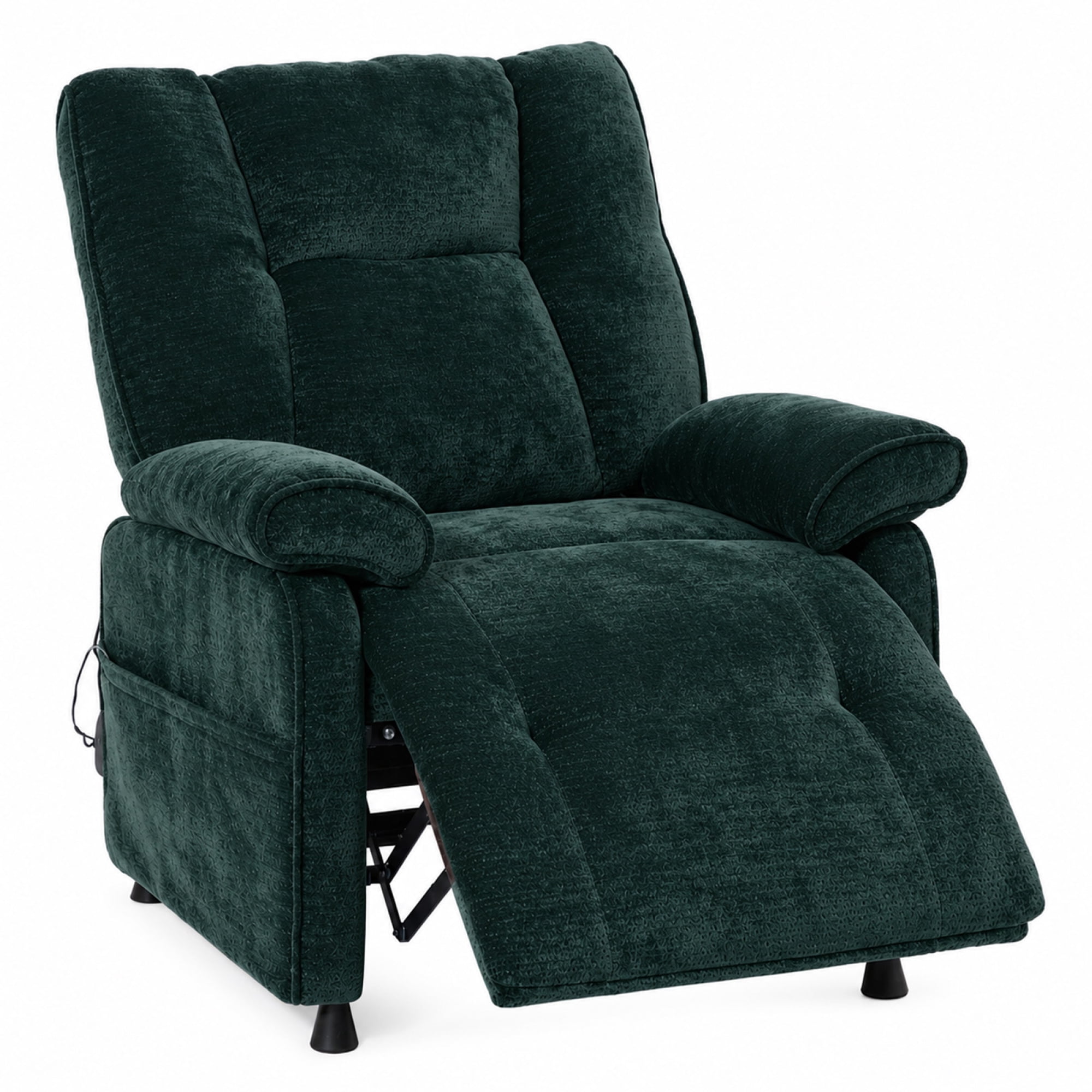Leumius Recliner Chair, Ergonomic Tufted Cushion Single Recliner with Chenille Fabric, Side Storage Pocket, Anti-Slip Wooden Legs, 300lbs Capacity for Living Room Bedroom Gaming Lounge,Blackish Green