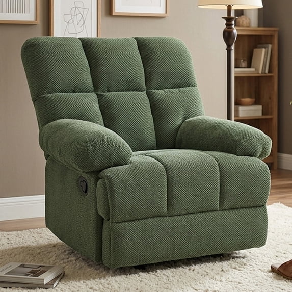 Leumius Recliner Chair,Overstuffed Manual Rocker Recliner Chair with added Footrest,Reclining Chair Single Sofa Ergonomic Lounge Chair Home Theater Seating for Living Room Bedroom,Dark Green