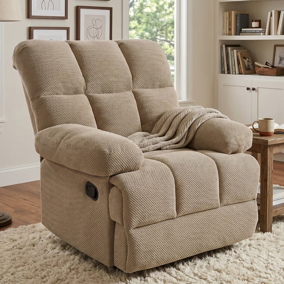 Leumius Recliner Chair,Overstuffed Manual Rocker Recliner Chair with added Footrest,Reclining Chair Single Sofa Ergonomic Lounge Chair Home Theater Seating for Living Room Bedroom,Camel