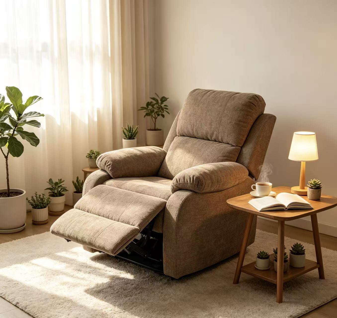 Leumius Recliner Chairs for Living Room, Manual Reclining Chair Single Sofa, Ergonomic Lounge Chair with Rocking Function,400LB Capacity, Adjustable 110°-170° Lounge Chair for Bedroom,Khaki