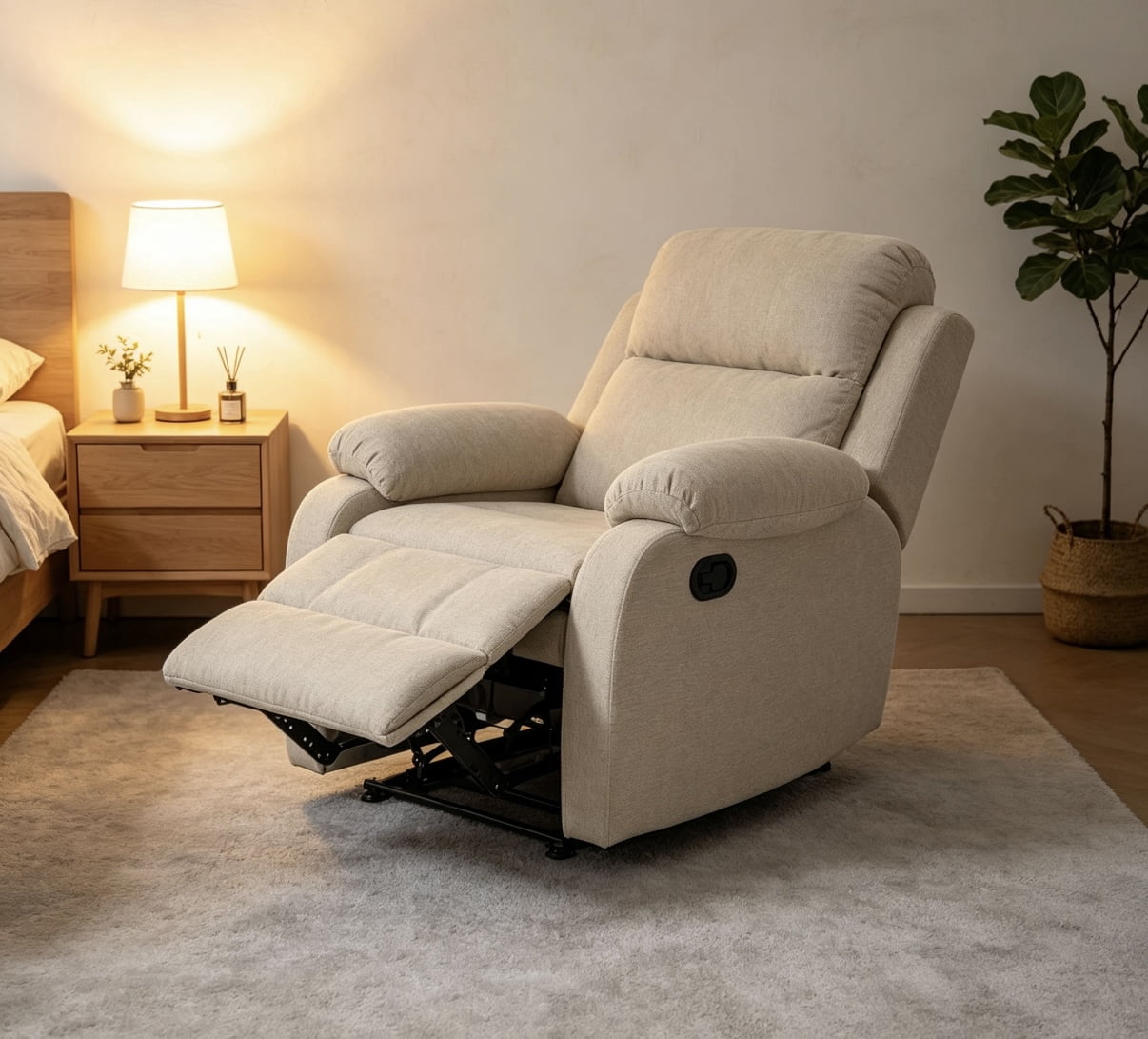 Leumius Recliner Chairs for Living Room, Manual Reclining Chair Single Sofa, Ergonomic Lounge Chair with Rocking Function,Ancient White