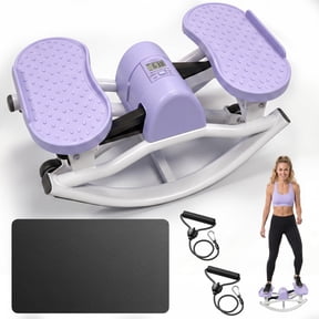 Leumius Rock Stepper for Exercise,Side-to-Side Stepper Machine with Resistance Bands & Digital Display,Foldable Mini Stepper for Home Workout,Purple
