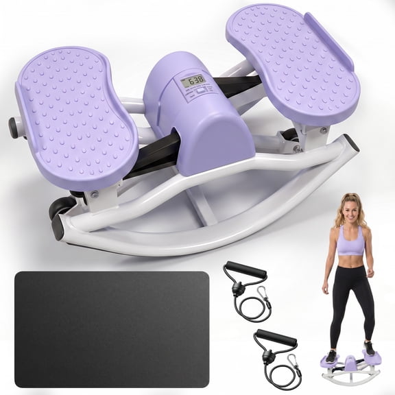 Leumius Rock Stepper for Exercise,Side-to-Side Stepper Machine with Resistance Bands & Digital Display,Foldable Mini Stepper for Home Workout,Purple
