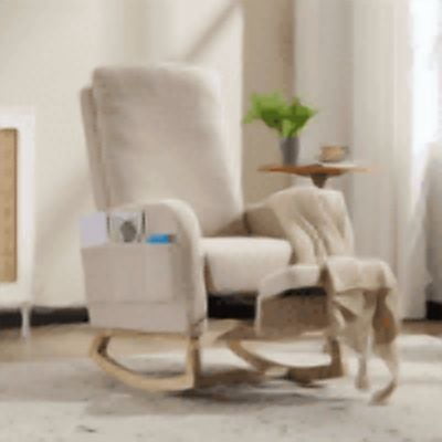 Leumius Rocking Chair Nursery with Footrest, Teddy Fleece Upholstered Glider Rocker Chairs w/ Curved Solid Wood Base & Side Pocket,Modern High Backrest Nursing Accent Rockers for Living Room, Bedroom