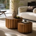 thumbnail image 1 of Leumius Round Nesting Coffee Table Set of 2, Wood Accent Tables with Vertical Slatted Body, Rustic Farmhouse Side Tables for Living Room Walnut, 1 of 7