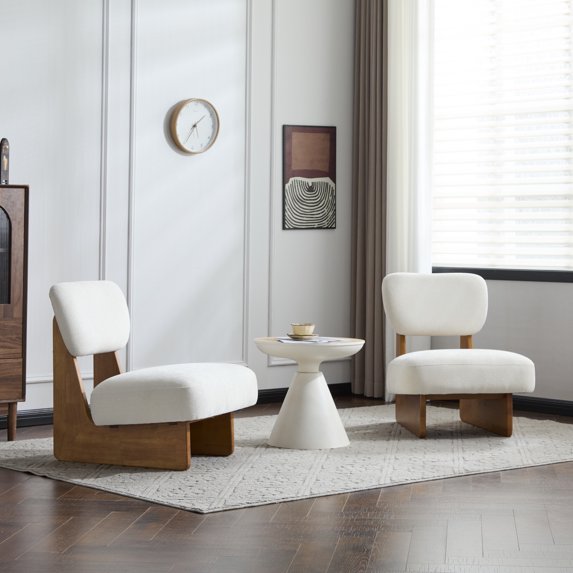 Leumius Set of 2 Modern Lounge Chair with Polyester Upholstery, Sturdy Wood Base With Walnut Finish, Minimalist and Stylish Accent Seating for Living Room Bedroom Office Beige+Natural