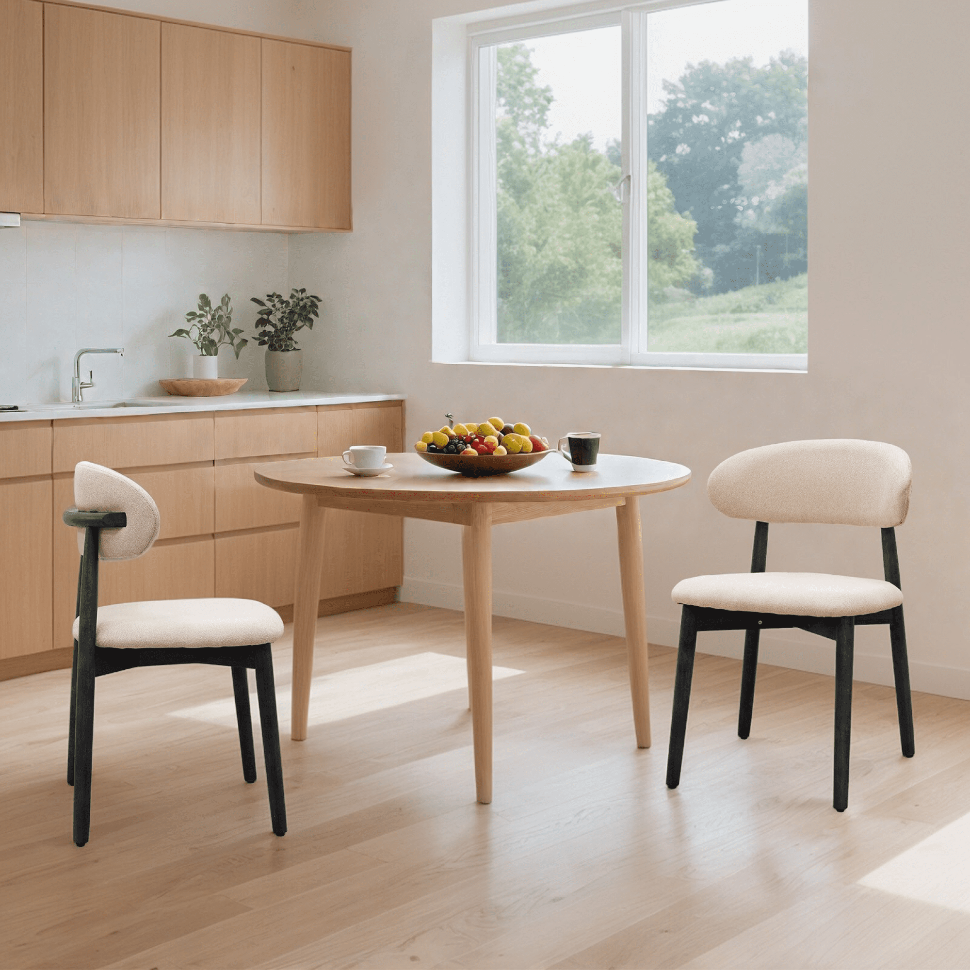 Leumius Set of 2 Cotton-Linen Fabric Upholstered Dining Chair with Black Solid Wood Legs, Armless Chair for Kitchen Restaurant Living Meeting Room