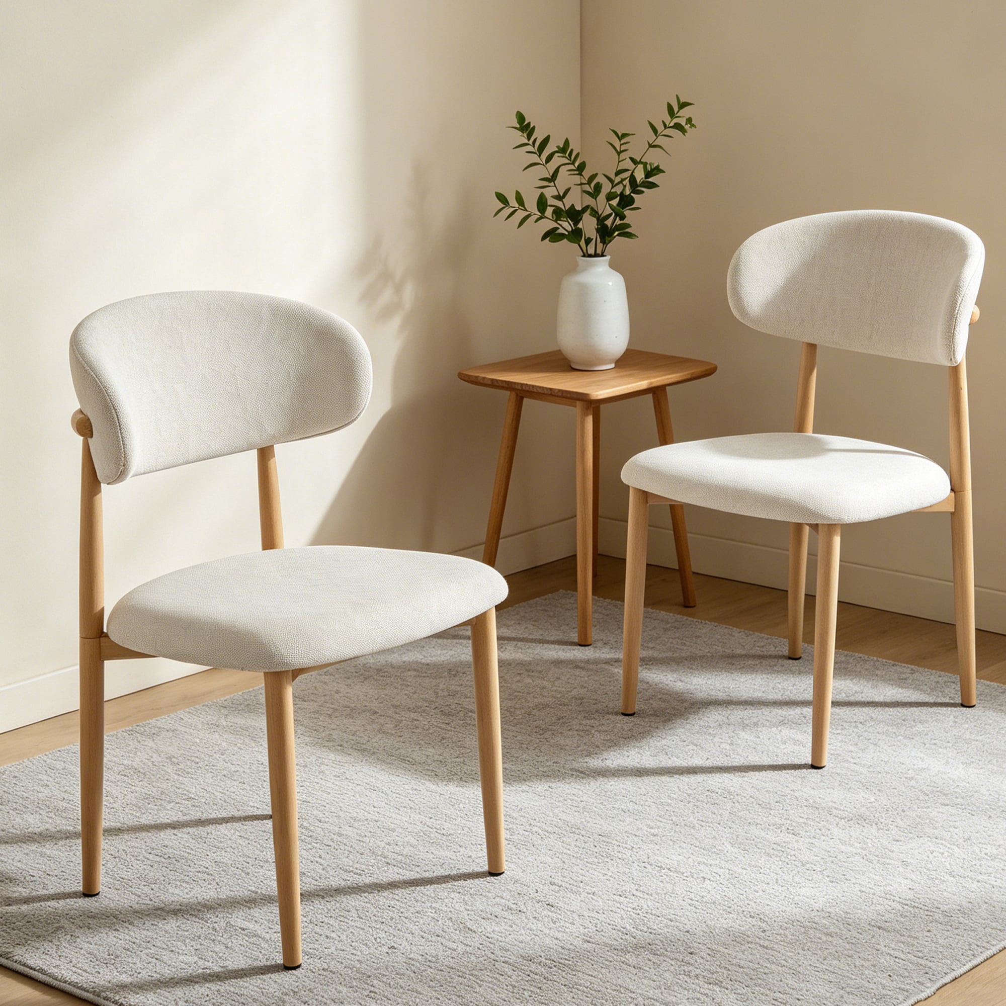 Leumius Set of 2 Dining Chair, Medieval Modern Farmhouse Soft Cushioned Linen Dining Chairs with Metal Legs for Kitchen Dining Table Natural