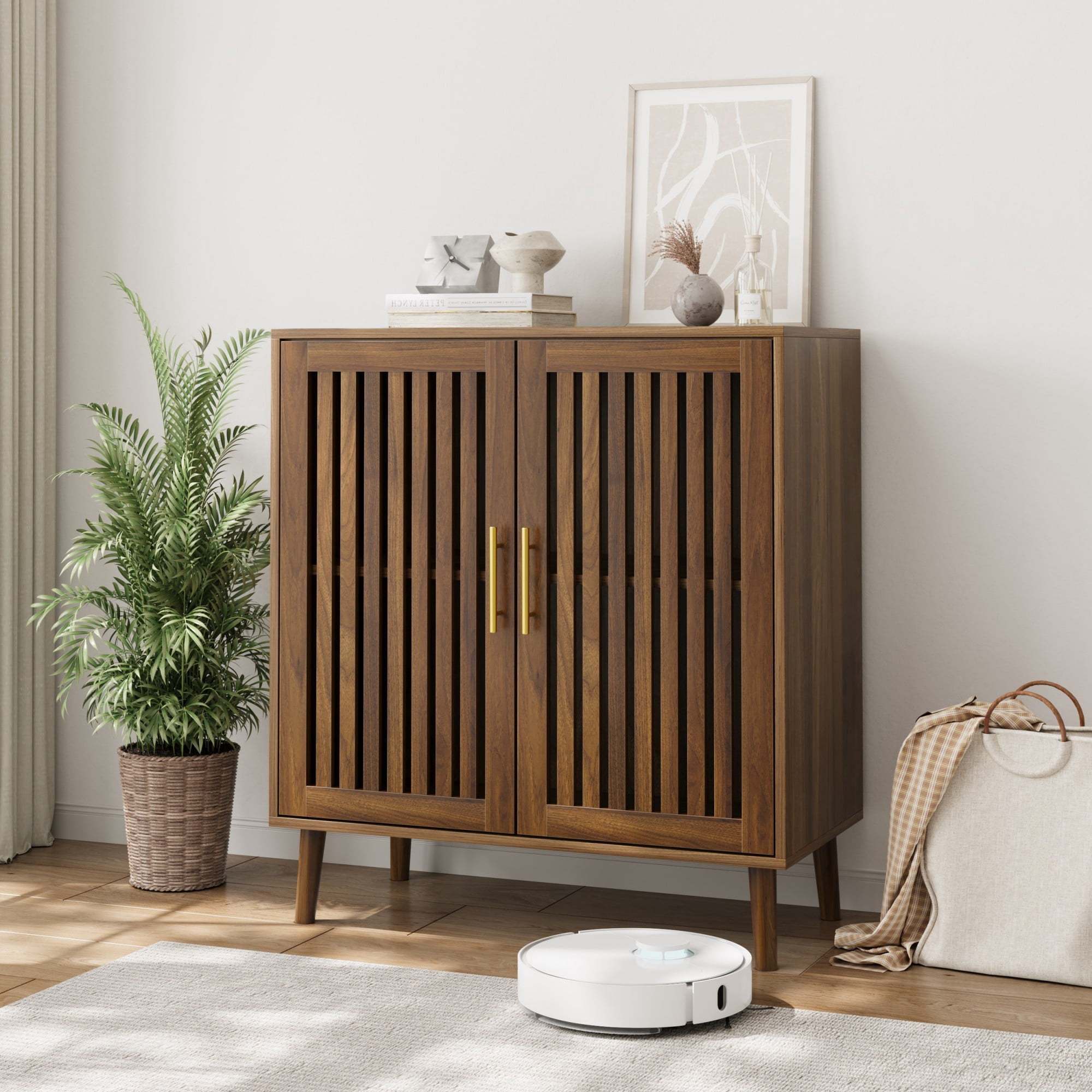 Leumius Sideboard Buffet Cabinet with Storage Cabinet & Adjustable Shelves,31.5" W Farmhouse Wood Coffee Bar Storage Cabinet for Kitchen, Dining Room, Living Room, Entryway,Louvered Doors