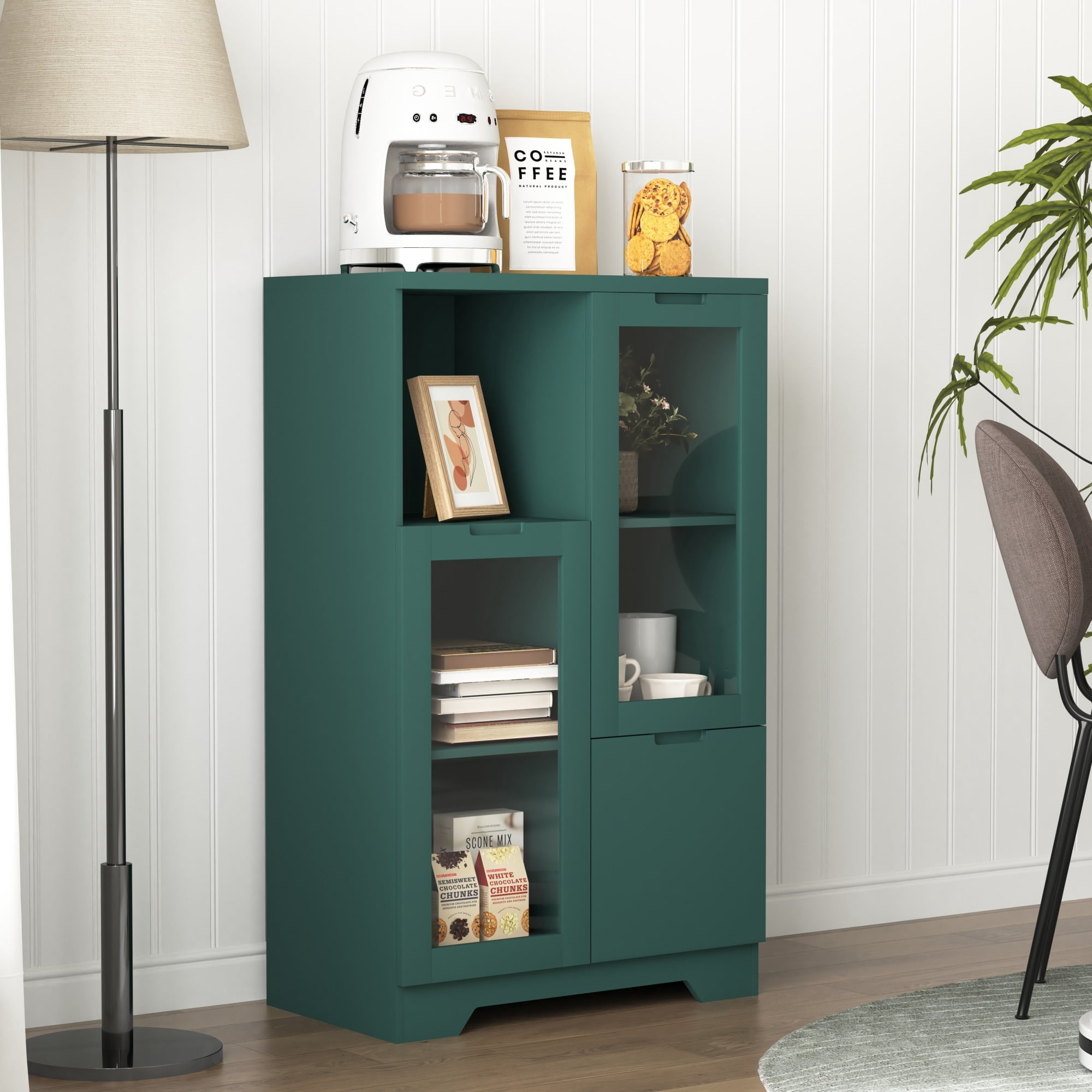 Leumius Sideboard Cabinet with Storage,Buffet Cabinet with Glass Doors & Drawer,Open Storage Cabinet for Living room,Green