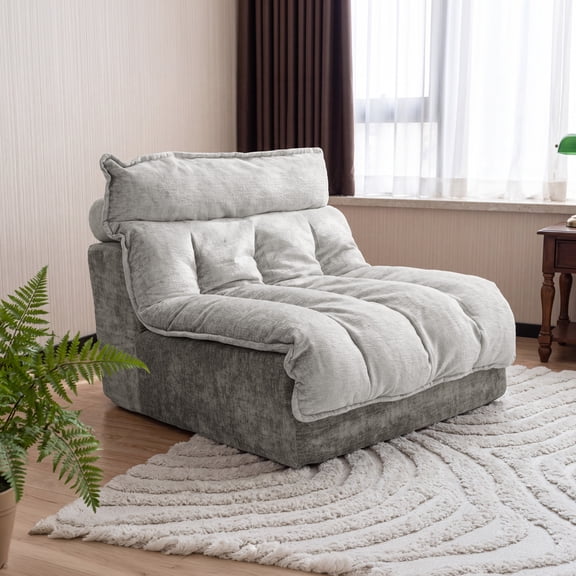 Leumius Single Cloud Sofa,Boneless Sofa Chair with Upholstered Seat Cushion,Modern Chenille Chaise Longue Chair for Living Room,Gray