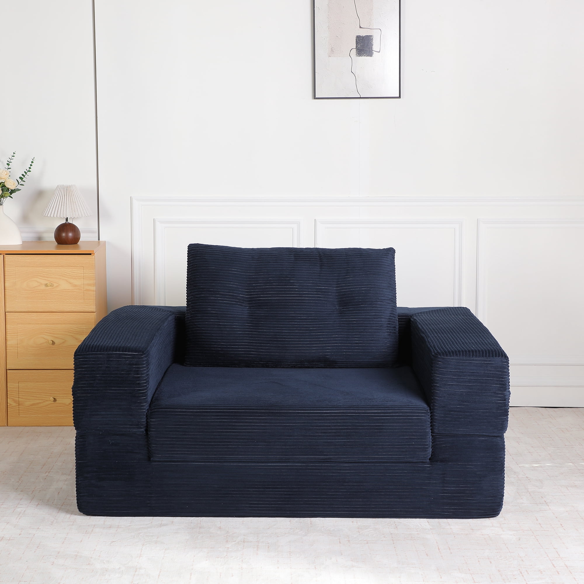 Leumius Single Sofa Bed with Pillow,Boneless Folding Sofa Bed for Living Room Bedroom,No Assembly Required,Dark Blue