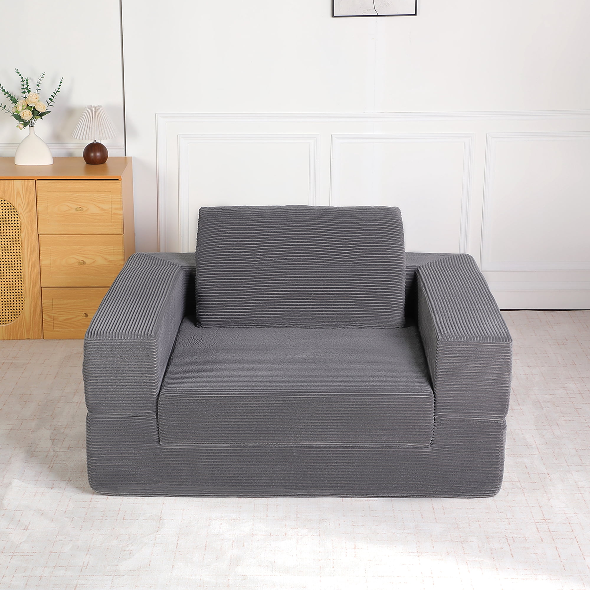 Leumius Single Sofa Bed with Pillow,Boneless Folding Sofa Bed for Living Room Bedroom,No Assembly Required,Dark Gray