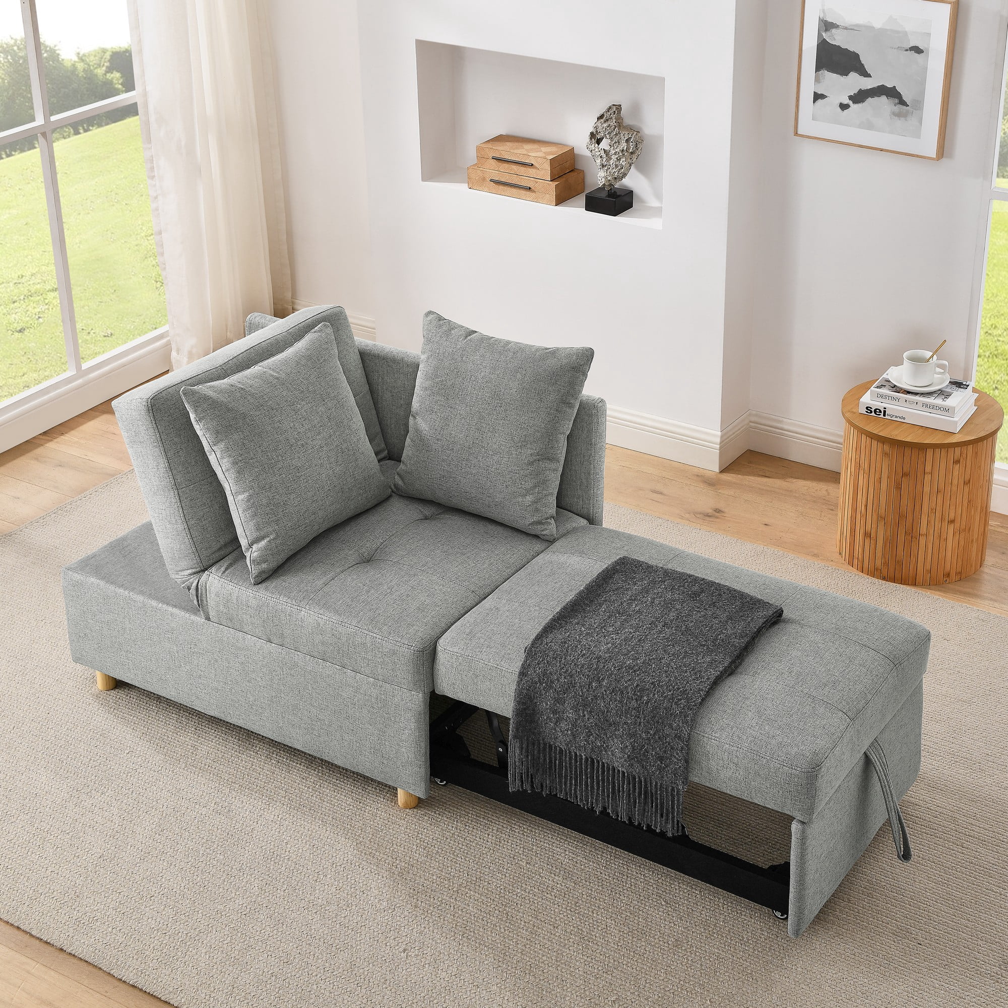 Leumius Sleeper Sofa Chair Bed 3 in 1 Convertible Bed Chair with Adjustable Backrest Linen Sleeper Chair Pull-Out Sofa Bed for Small Spaces,Living Room,Grey