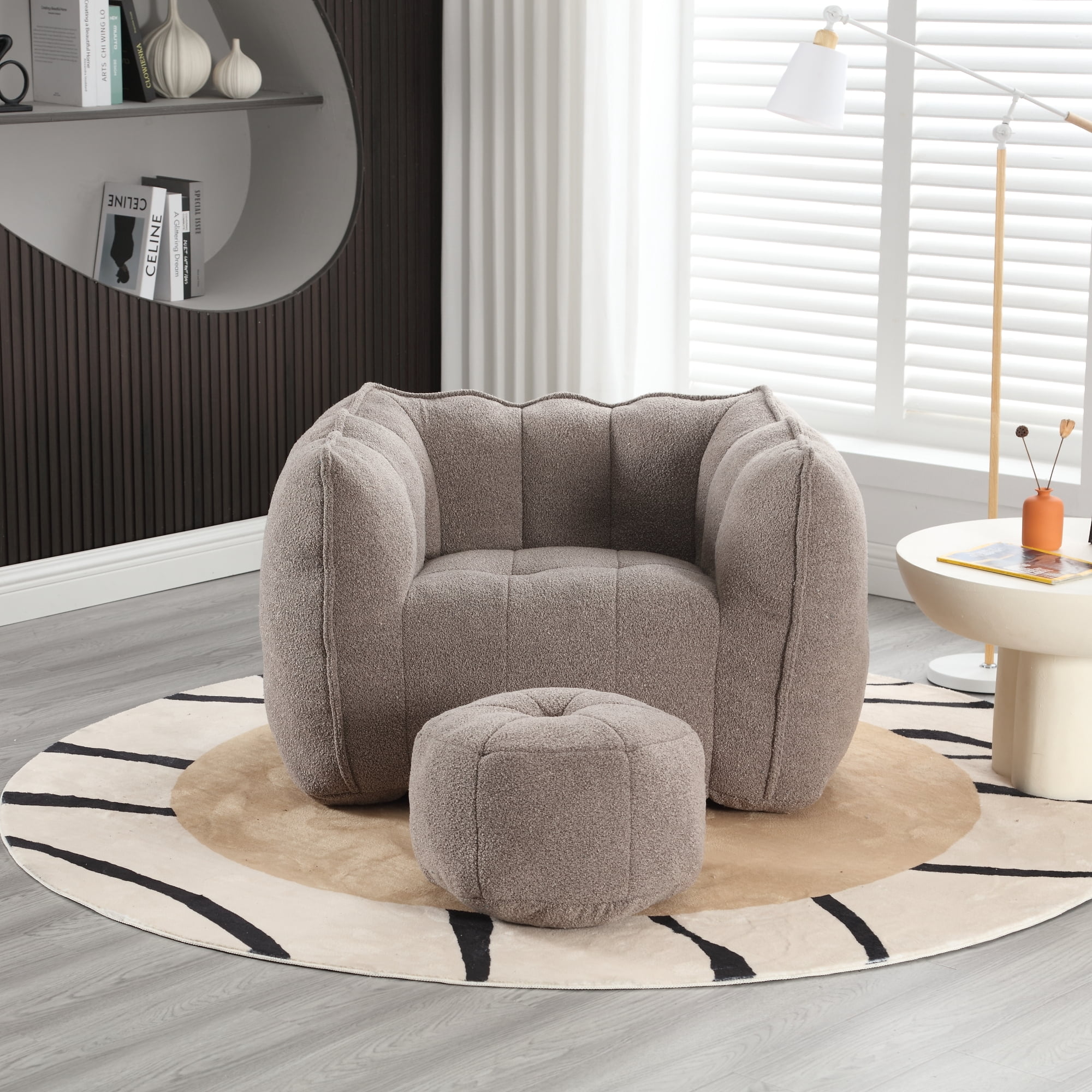 Leumius Soft Bean Bag Chair with High Resilient Foam(Chips)for Living Room and Bedroom,Comfortable Square Lazy Sofa with Footstool for Adults to Gaming, Reading and Watching TV Coffee