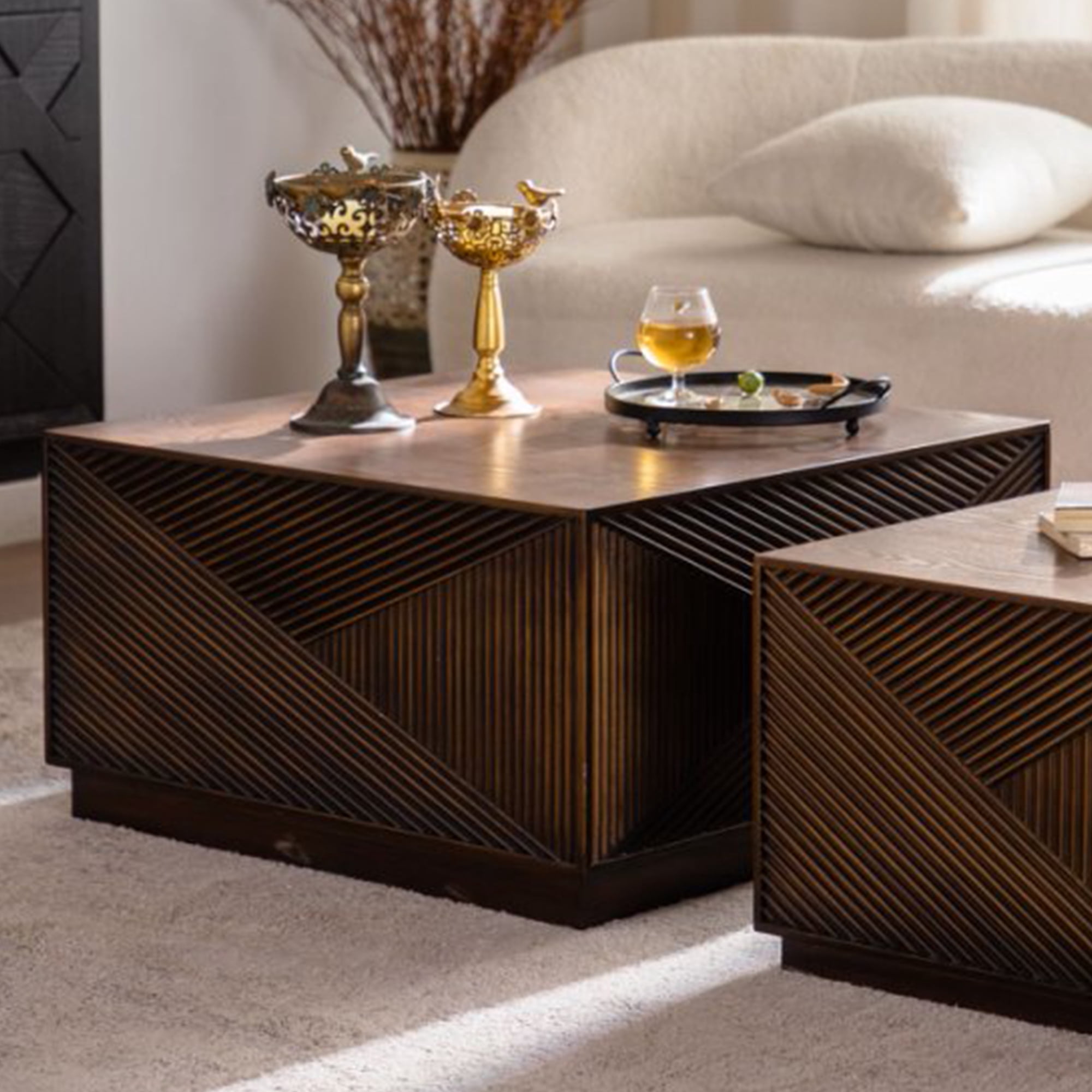 Leumius Square Coffee Table Modern Colour Combination Coffee Table Not Need Assembly Coffee Table for Living Room Walnut