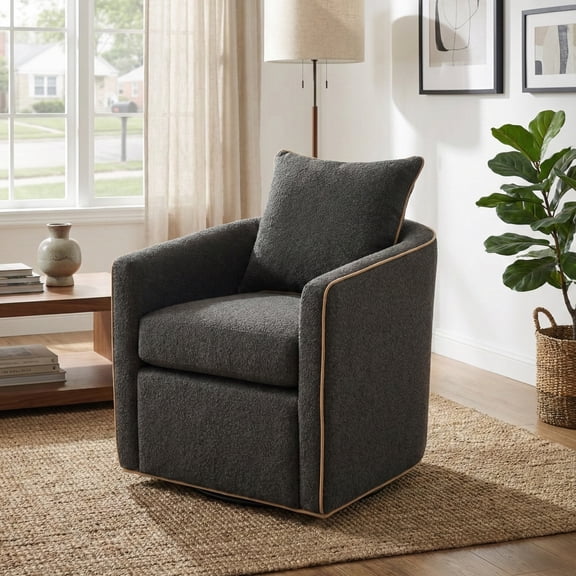 Leumius Swivel Accent Chair, Upholstered Club Chair Barrel Sofa Chair for Living Room, Reading Corner and Small Spaces, Dark Grey