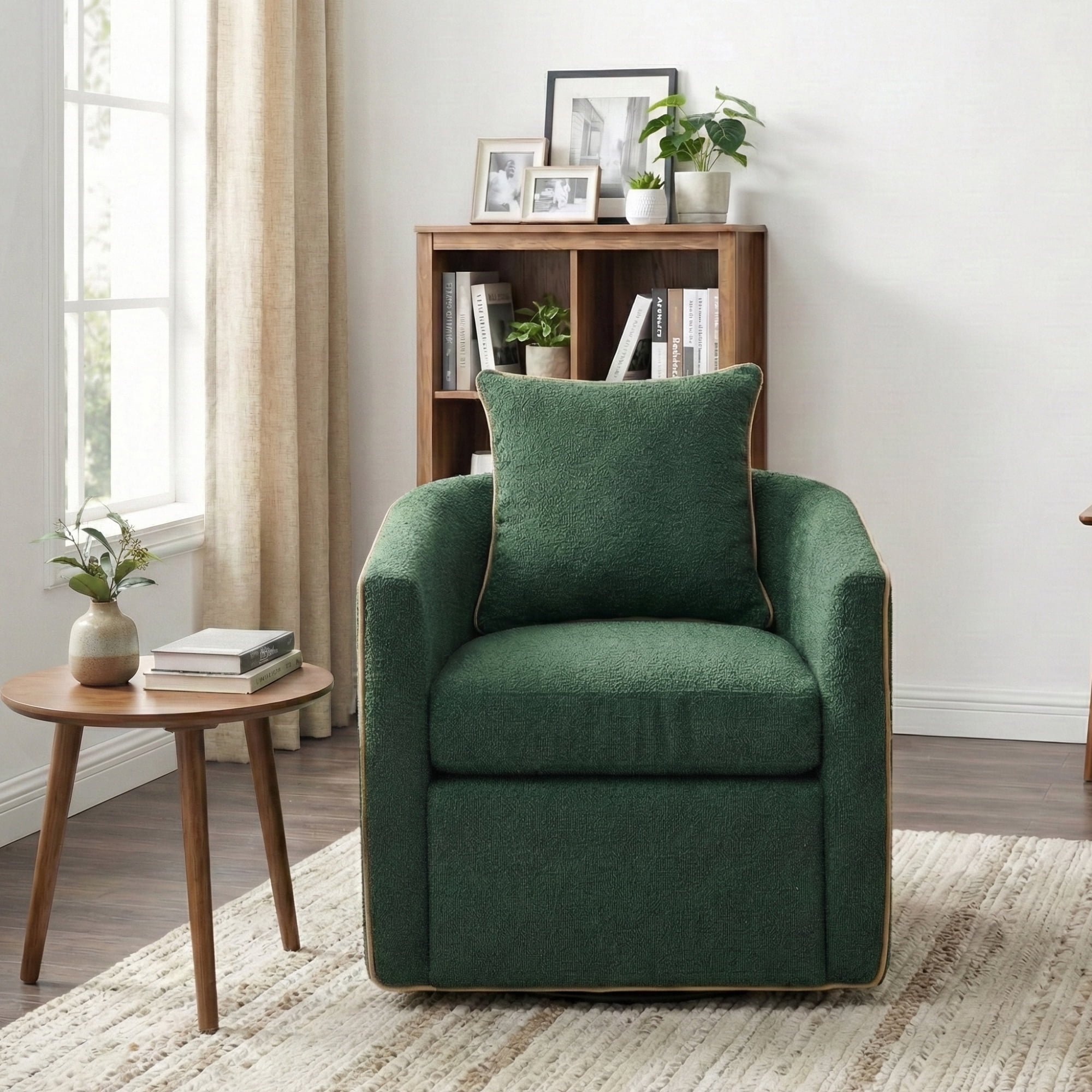 Leumius Swivel Accent Chair, Upholstered Club Chair Barrel Sofa Chair for Living Room, Reading Corner and Small Spaces, Green