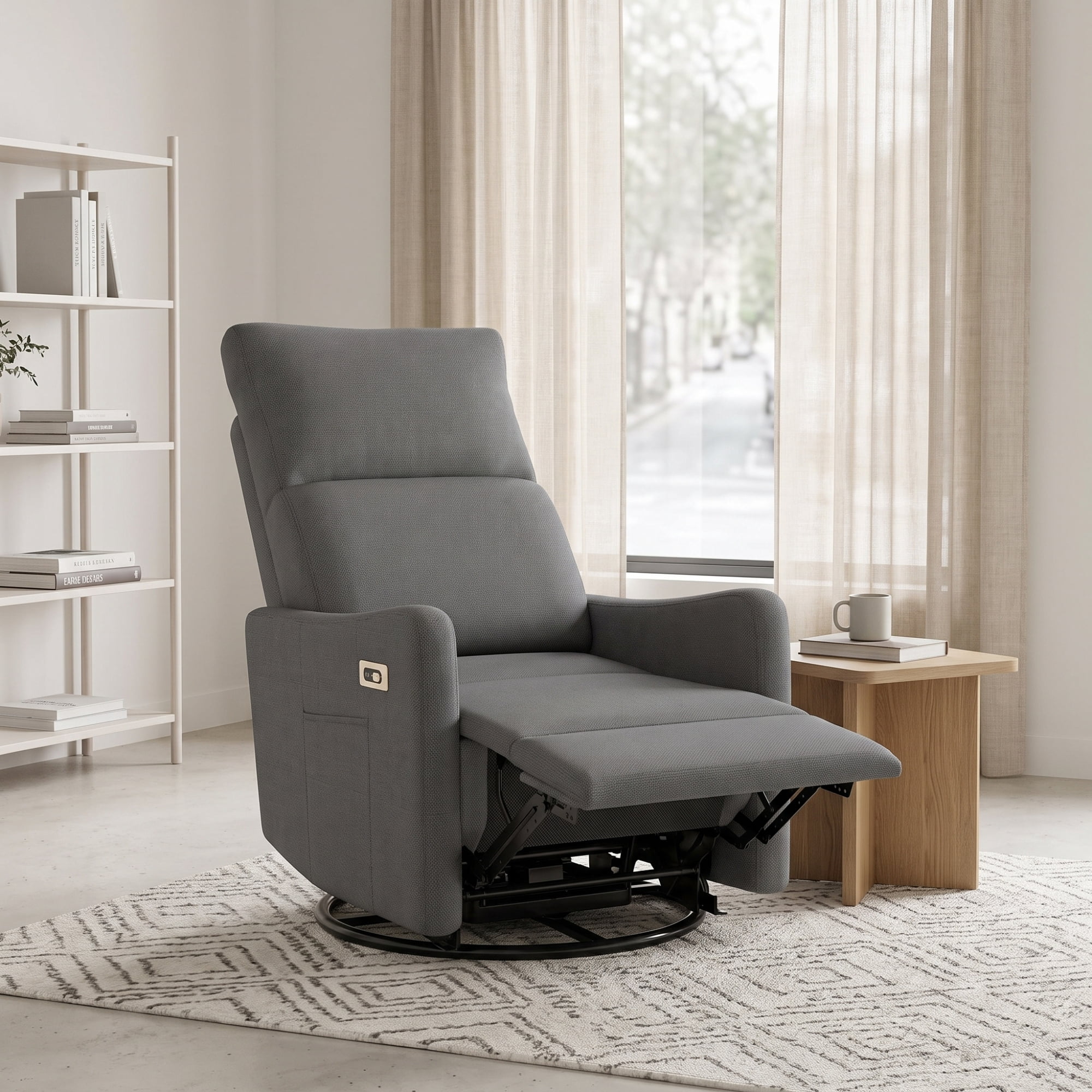 Leumius Swivel Recliner Chair,270° Swivel Rocker Chair for Adults,Small Rocking Recliner for Small Spaces, Upholstered Fabric Glider Recliner Nursery,Living Room Chair,Theater SeatingDark Gray