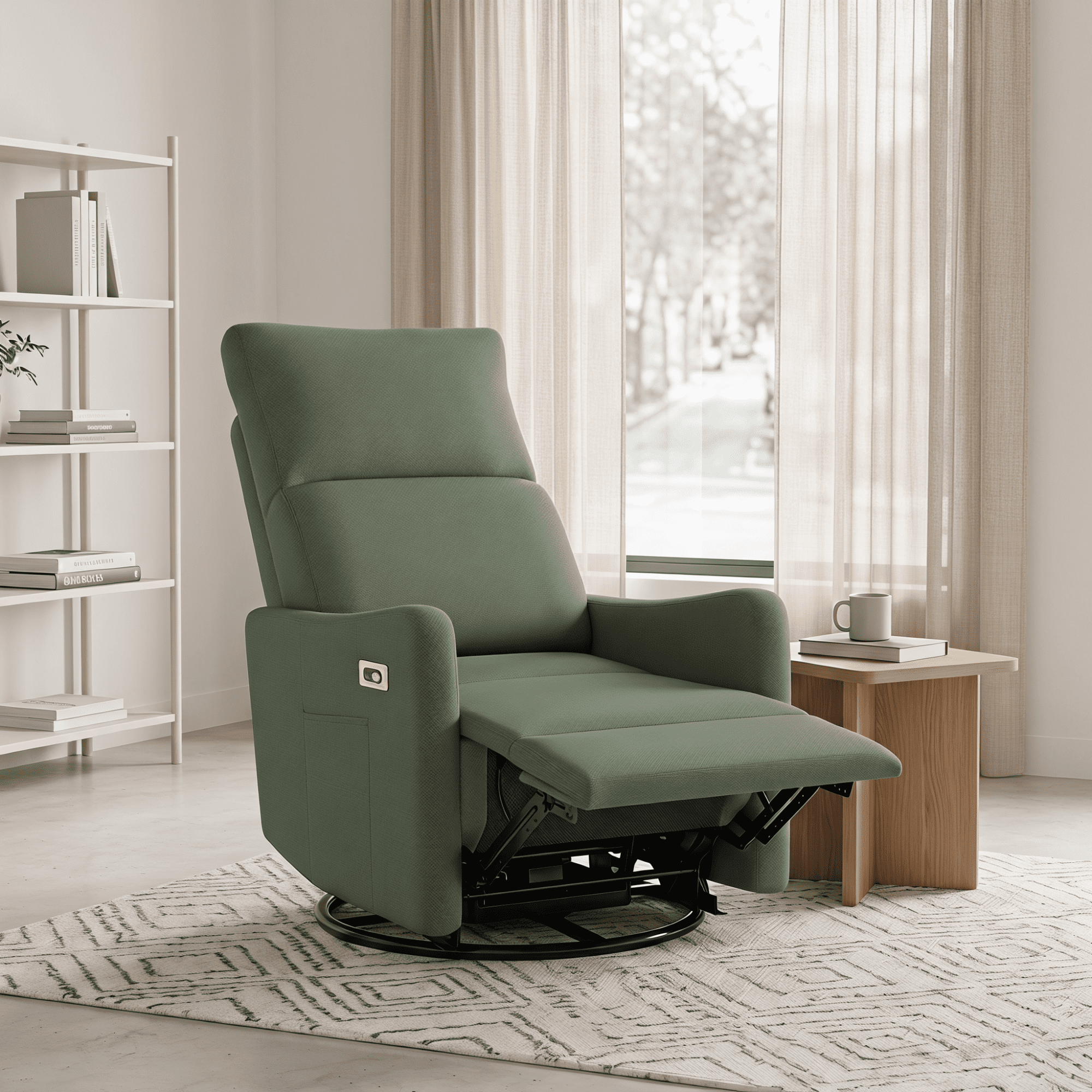 Leumius Swivel Recliner Chair,270° Swivel Rocker Chair for Adults,Small Rocking Recliner for Small Spaces, Upholstered Fabric Glider Recliner Nursery,Living Room Chair,Theater SeatingDark Green
