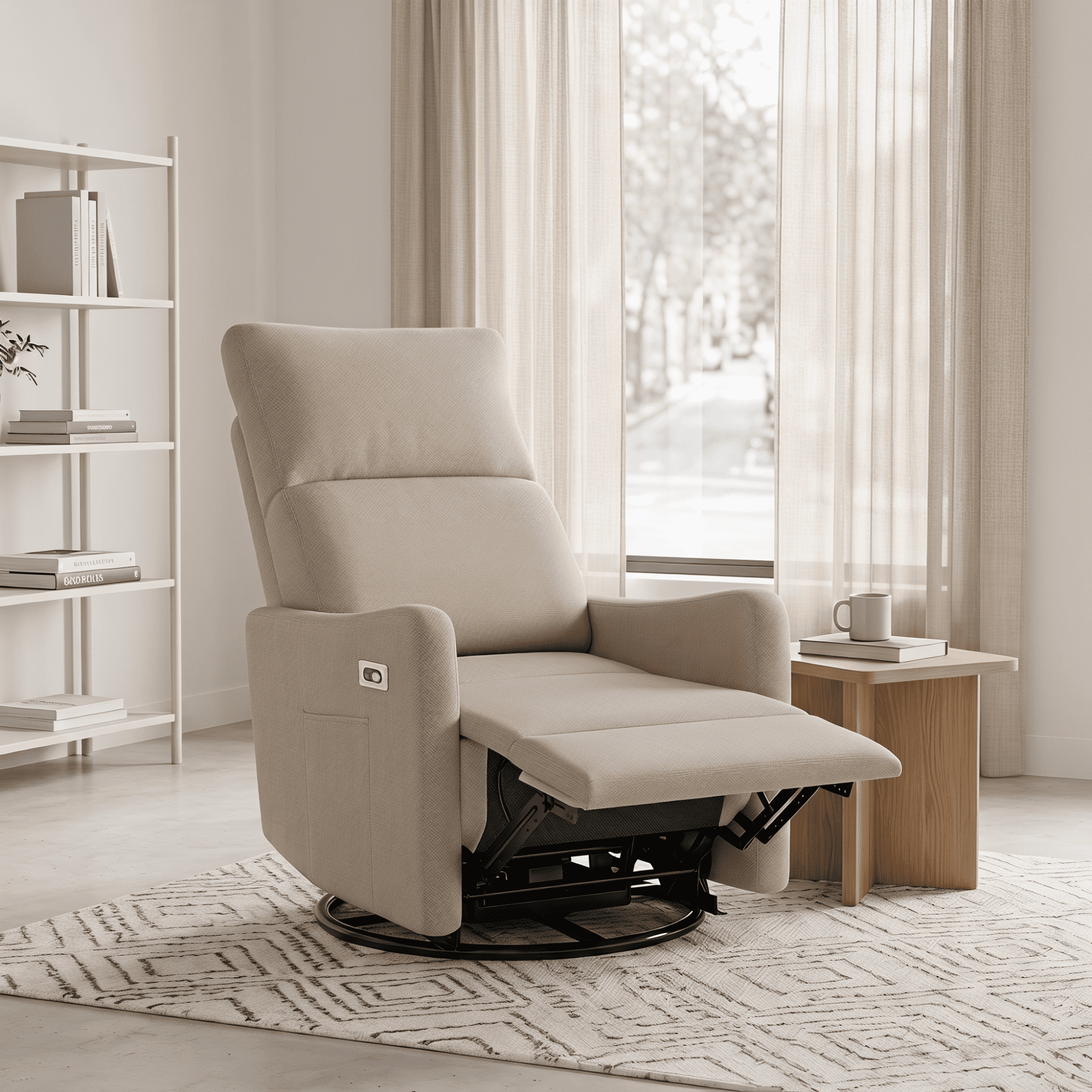 Leumius Swivel Recliner Chair,270° Swivel Rocker Chair for Adults,Small Rocking Recliner for Small Spaces, Upholstered Fabric Glider Recliner Nursery,Living Room Chair,Theater SeatingBrown