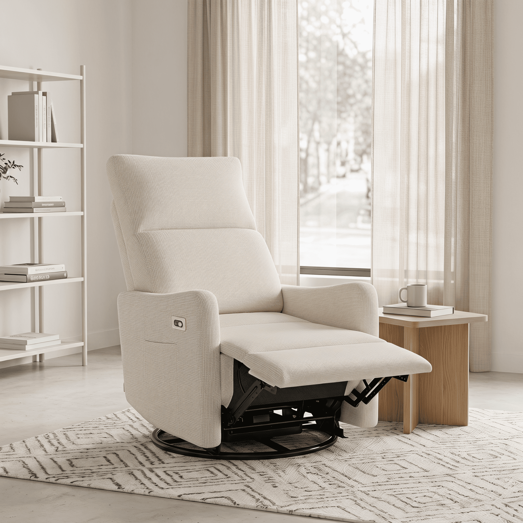 Leumius Swivel Recliner Chair,270° Swivel Rocker Chair for Adults,Small Rocking Recliner for Small Spaces, Upholstered Fabric Glider Recliner Nursery,Living Room Chair,Theater SeatingBeige