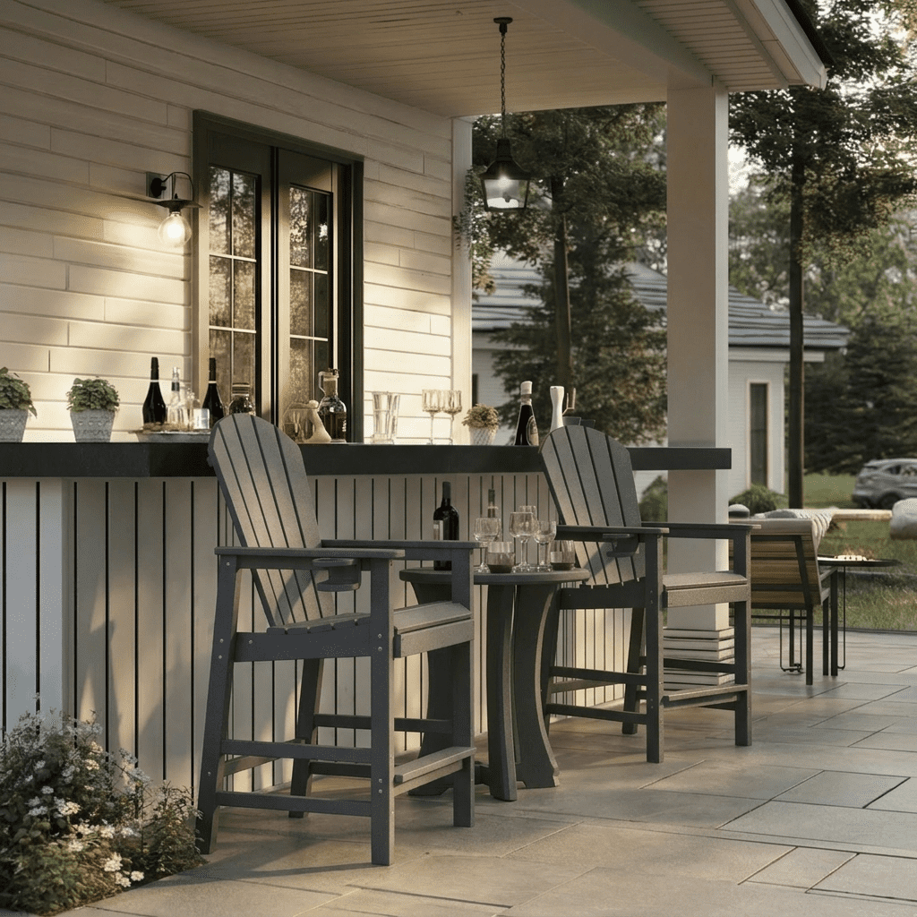 Leumius Tall Adirondack Chairs Set of 1,All Weather Outdoor Bar Height Barstools Chair with Armrests and Cup Holder for Bistro,Poolside,Garden,Gray