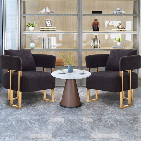 Leumius Teddy Accent Chairs Set of 2,Morden Upholstered Armchair Dining Side Chairs with Gold Metal Legs for Dining Kitchen Living Room,Black
