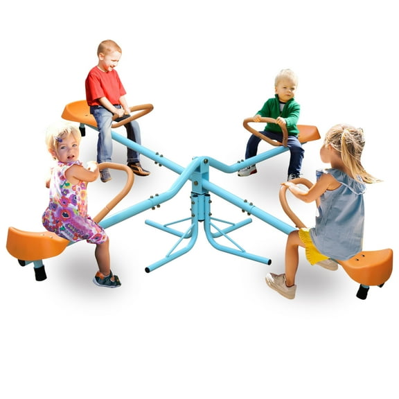Leumius Teeter Totter for Kids,Kids Seesaw Swivel Teeter Totter Home Playground Equipment,360 Degrees Rotating Safe,4-Seats for Kids,Boys, Children,Blue Orange