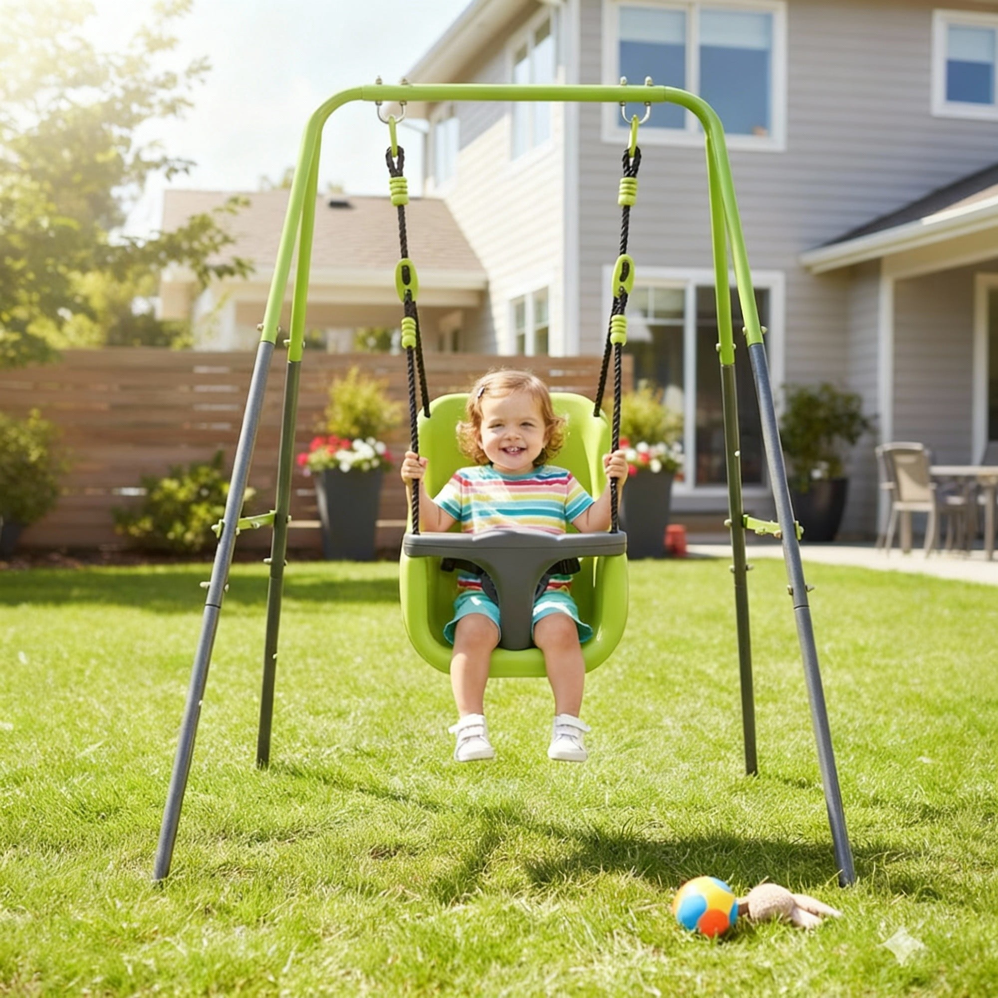 Leumius Toddler Swing Sets for Backyard, Comfy Baby Swing Outdoor Indoor, Kids Swing with Metal Stand, Green