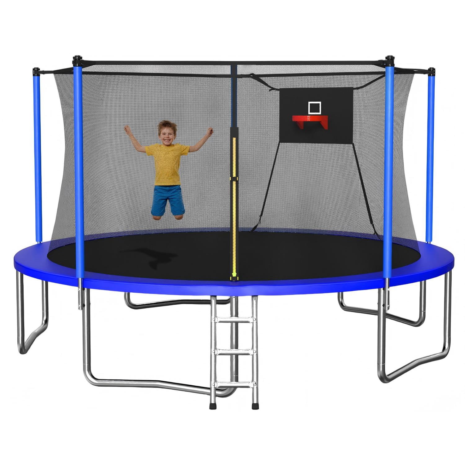 Leumius Trampoline 14ft for Kids and Adults,Heavy Duty Trampolines with Safety Enclosure Net for Outdoor/Indoor,Upgraded Round Recreational Trampolines with Basketball Hoop and Ladder,Blue