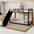 thumbnail image 1 of Leumius Twin Bunk Bed with Slide,Heavy Duty Metal Bed Frame with Ladder and Durable Guardrail,Space Saving,Easy Assembly,Black, 1 of 15
