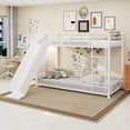 thumbnail image 1 of Leumius Twin Bunk Bed with Slide,Heavy Duty Metal Bed Frame with Ladder and Durable Guardrail,Space Saving,Easy Assembly,White, 1 of 15