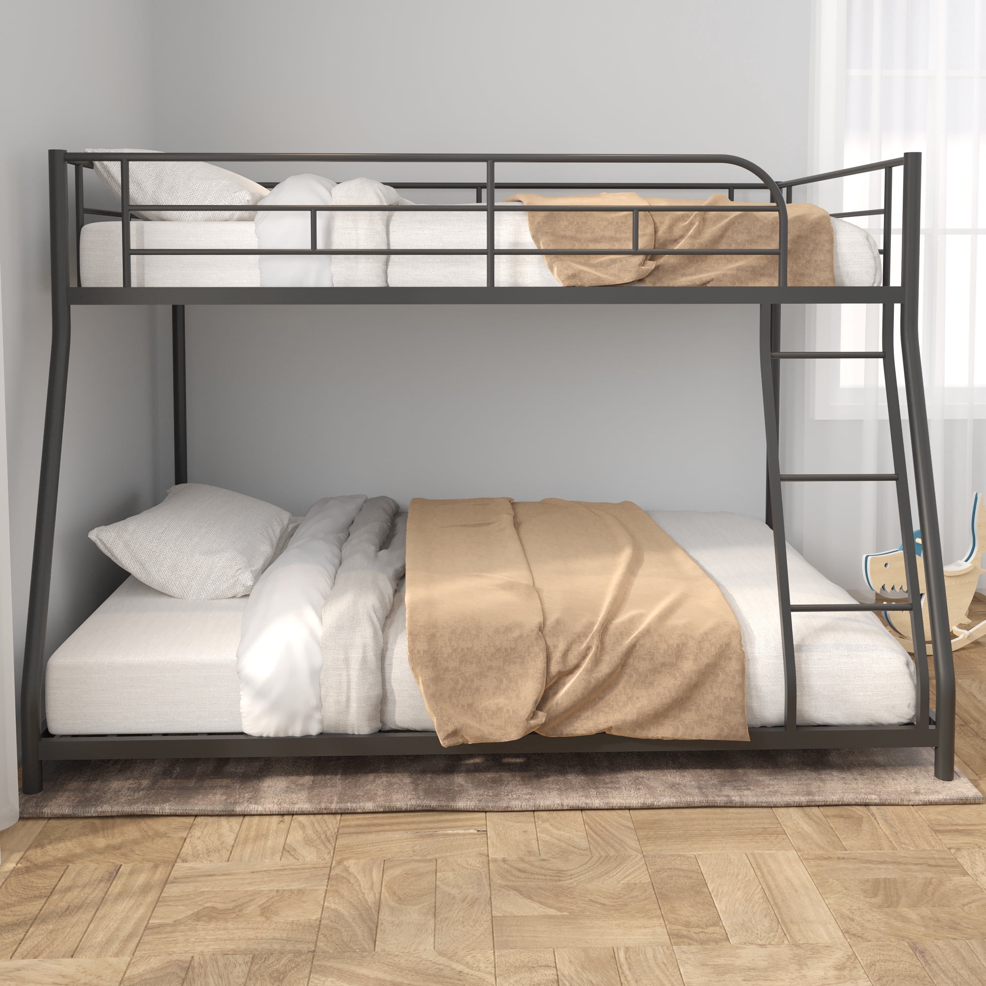 Leumius Twin over Full Metal Bunk Bed,Heavy-duty Sturdy Metal Bed Frame with Wooden Slat,Sturdy Guardrail & Ladders,Noise Reduced,No Box Spring Needed