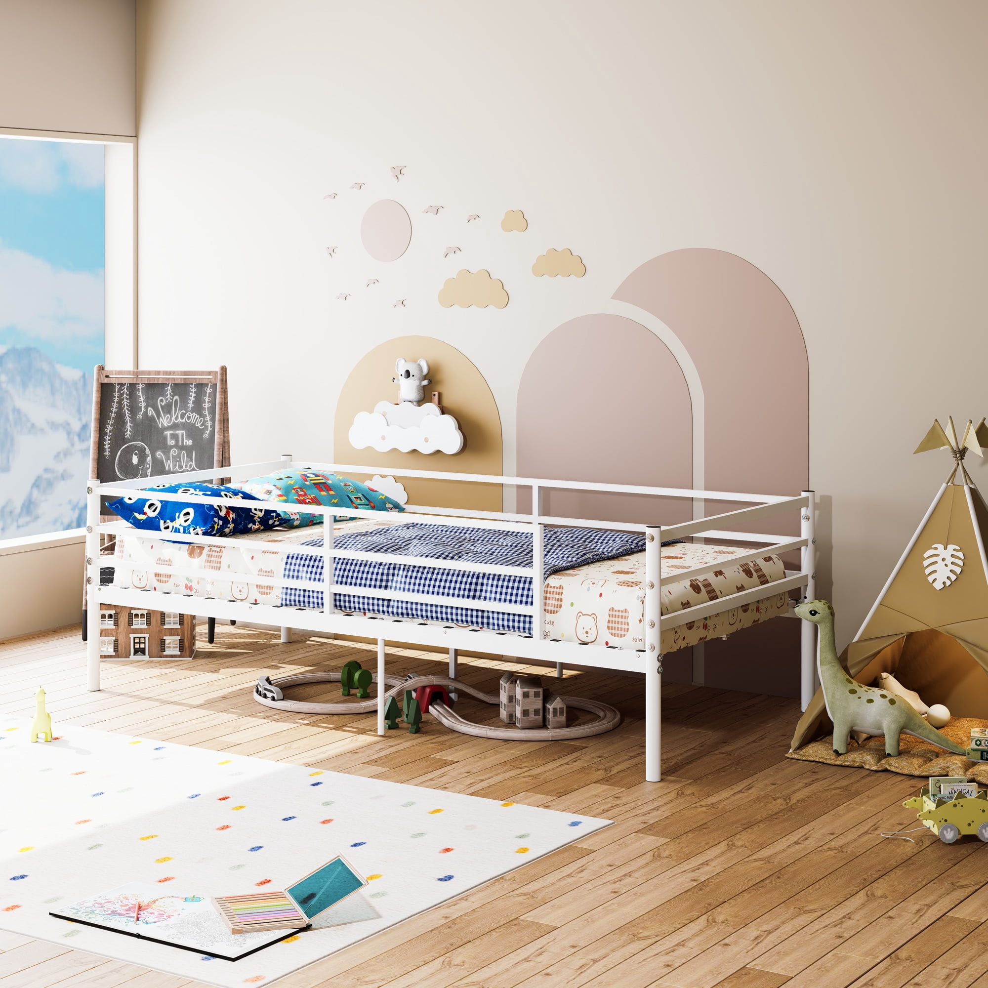 Leumius Twin Metal Bed Frame,Heavy Duty Metal Platform,No Box Spring Needed,Easy Assembly,White